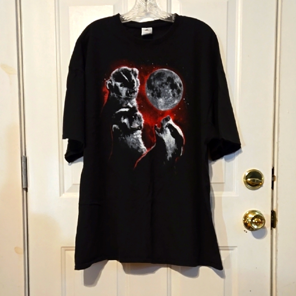 Short Sleeve Tee, Sz 3XL, Black, Red, White, Moon, Stars, Badgers, Delta